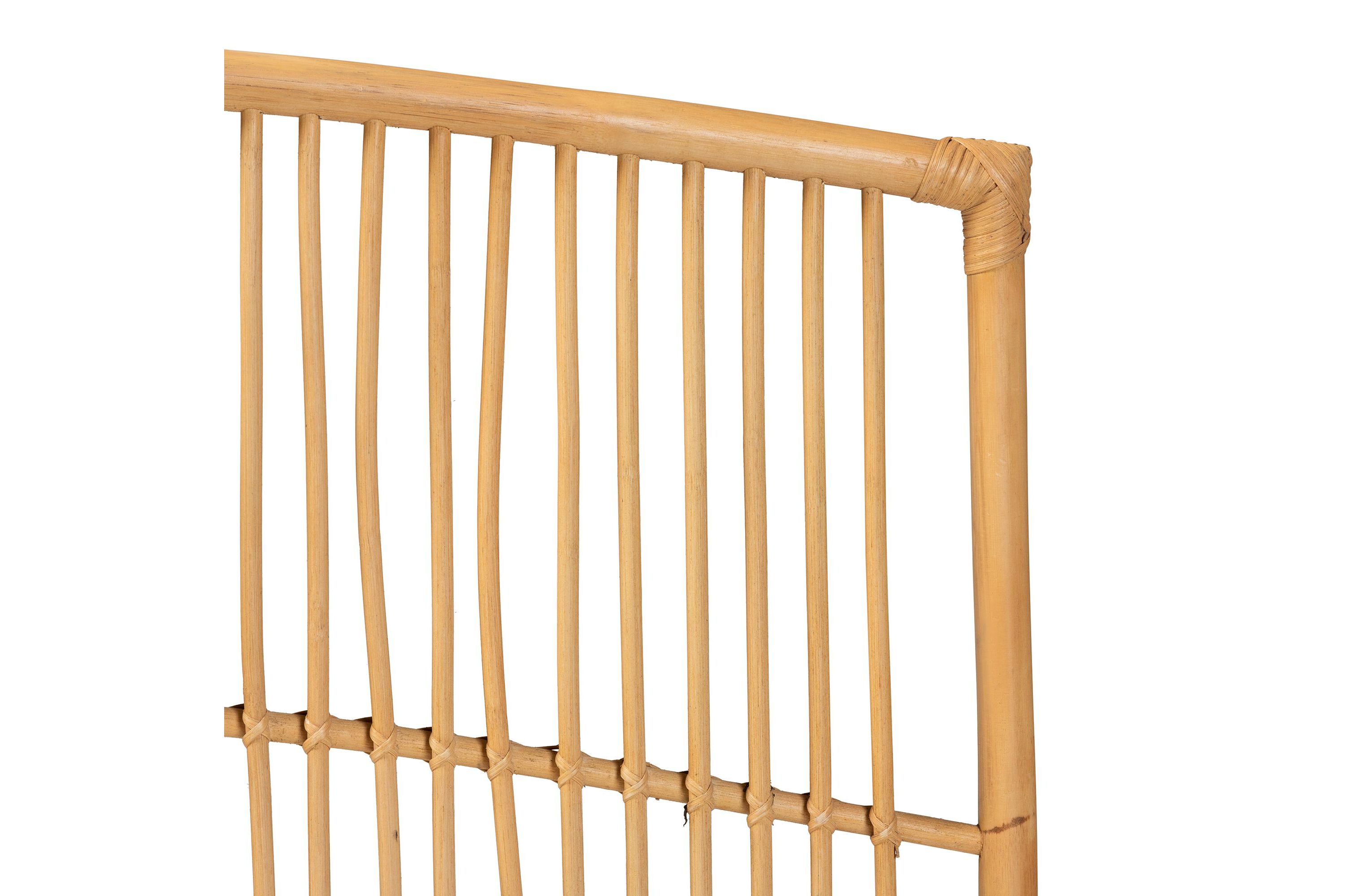 Malvina Modern Bohemian Natural Brown Rattan Queen Size Wall-mount Headboard