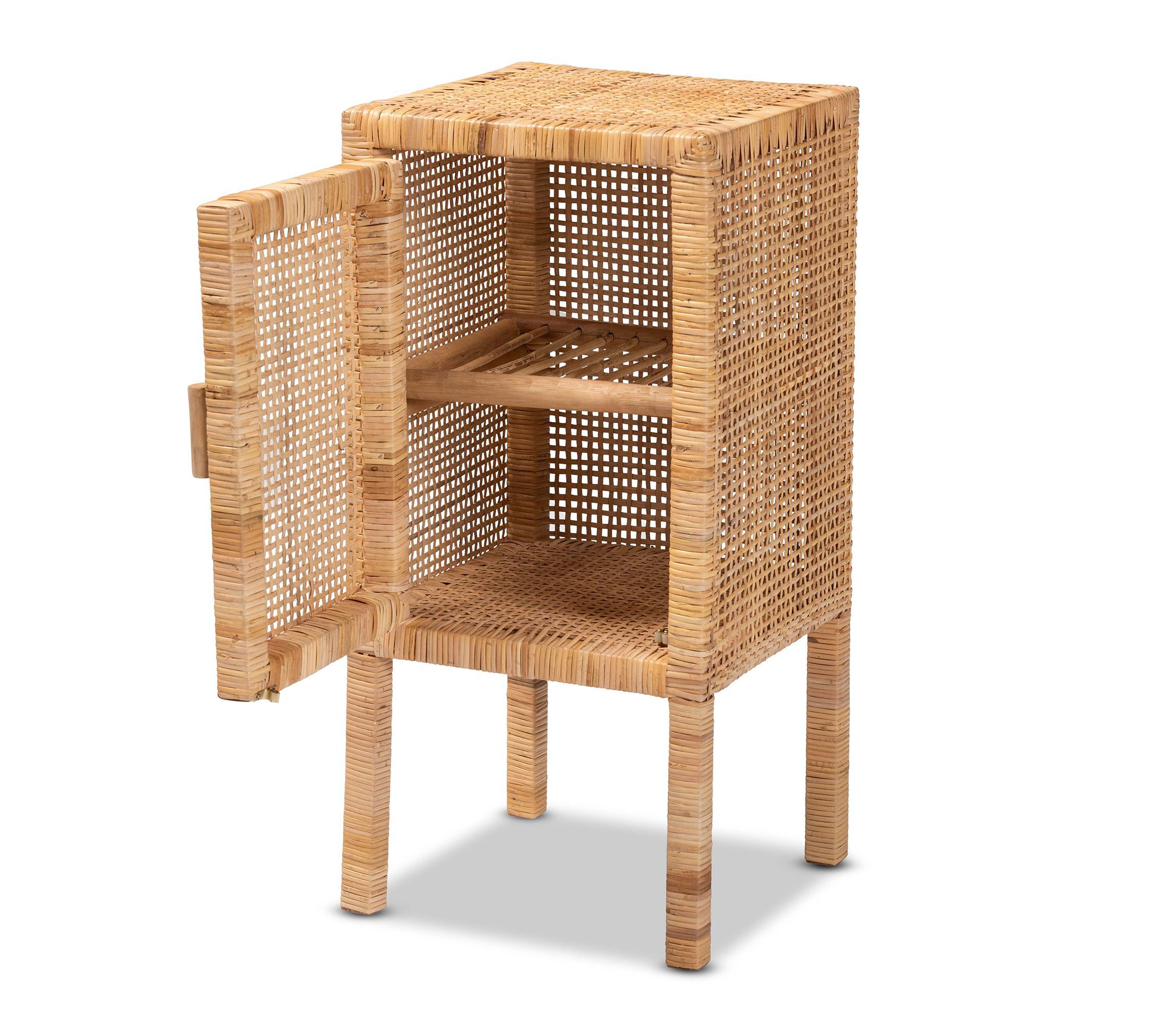 Vivan Modern Bohemian Natural Brown Rattan 1-Door Nightstand