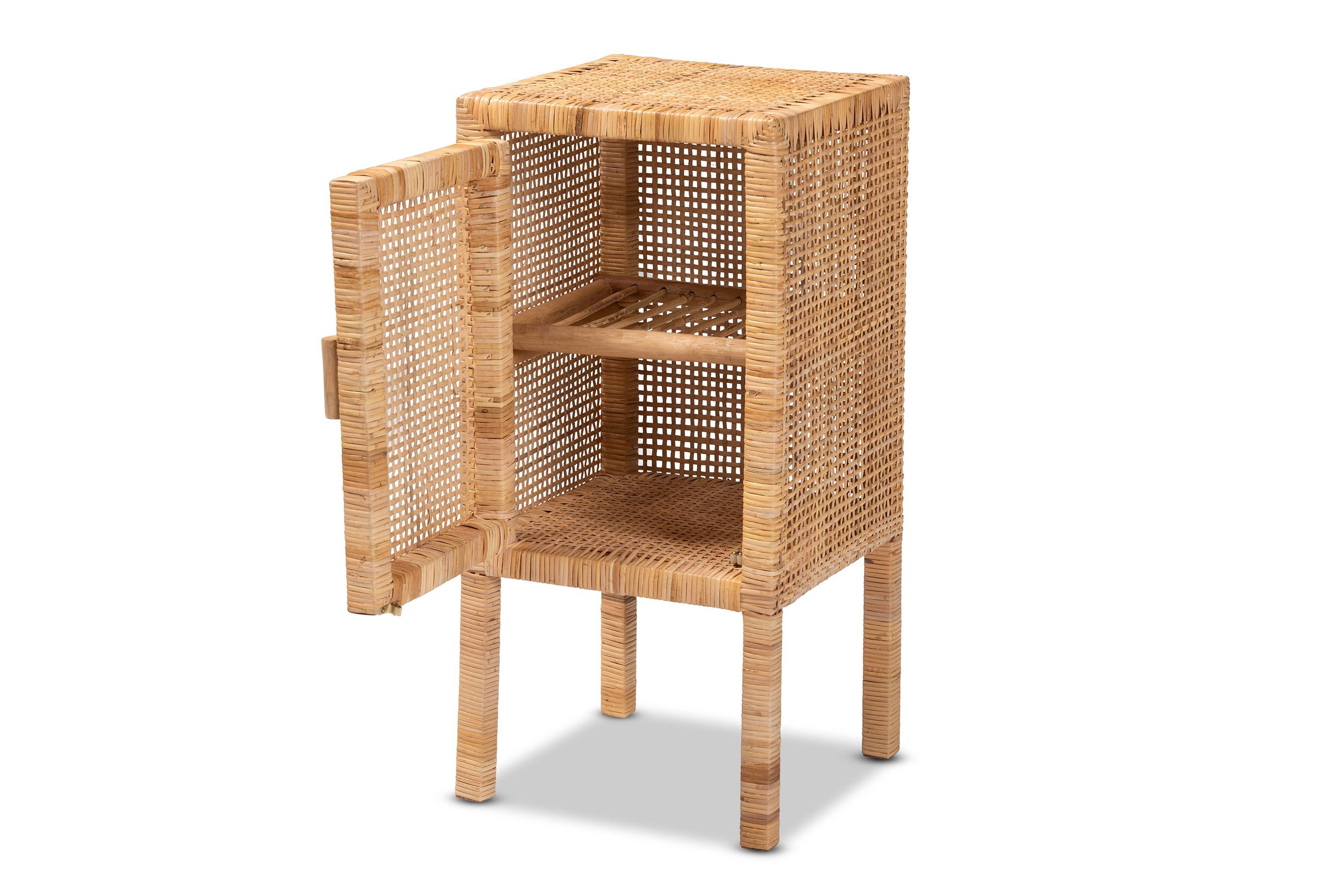 Vivan Modern Bohemian Natural Brown Rattan 1-Door Nightstand