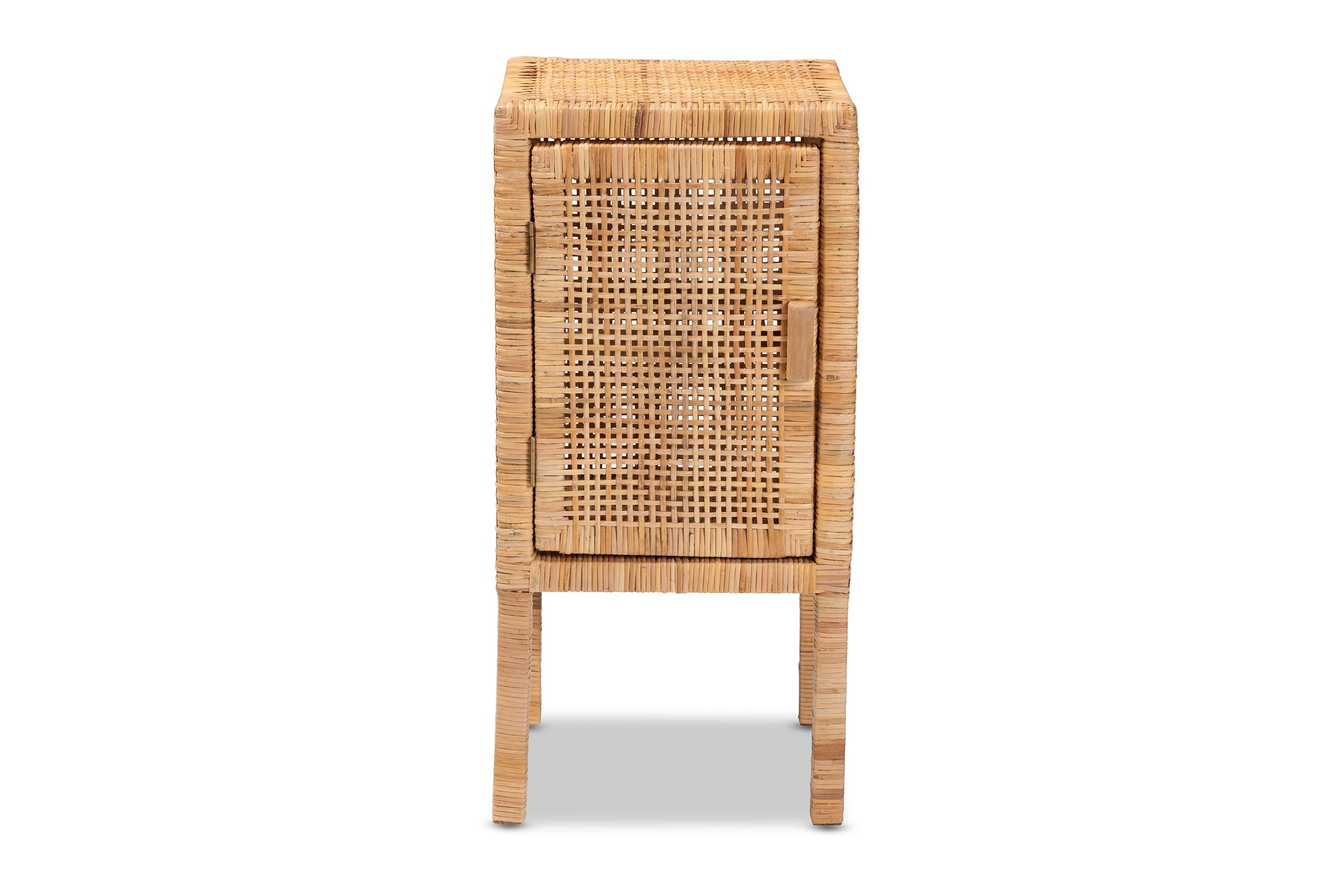 Vivan Modern Bohemian Natural Brown Rattan 1-Door Nightstand