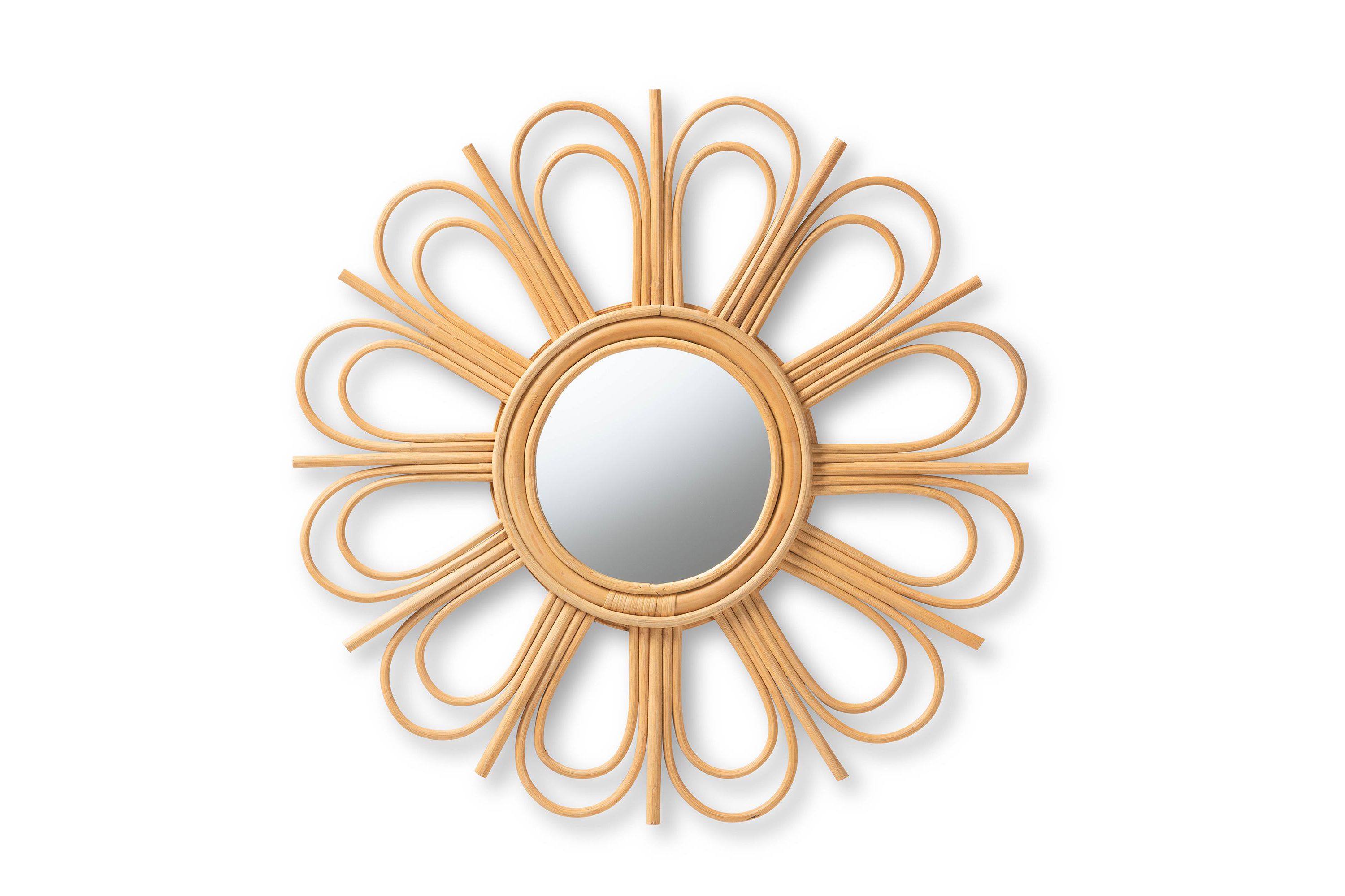 Sakura Modern Bohemian Natural Brown Rattan Accent Wall Mirror