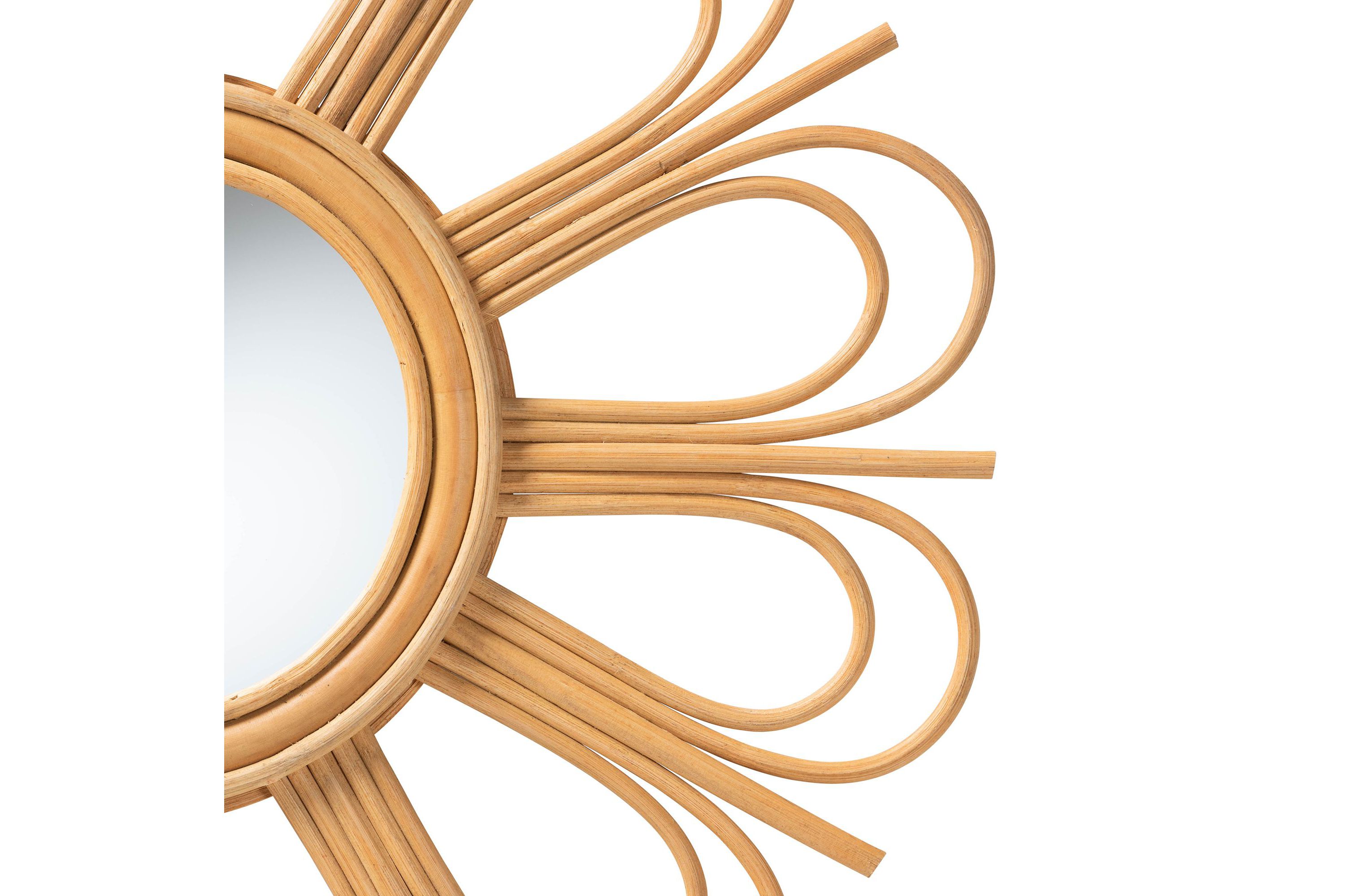 Sakura Modern Bohemian Natural Brown Rattan Accent Wall Mirror