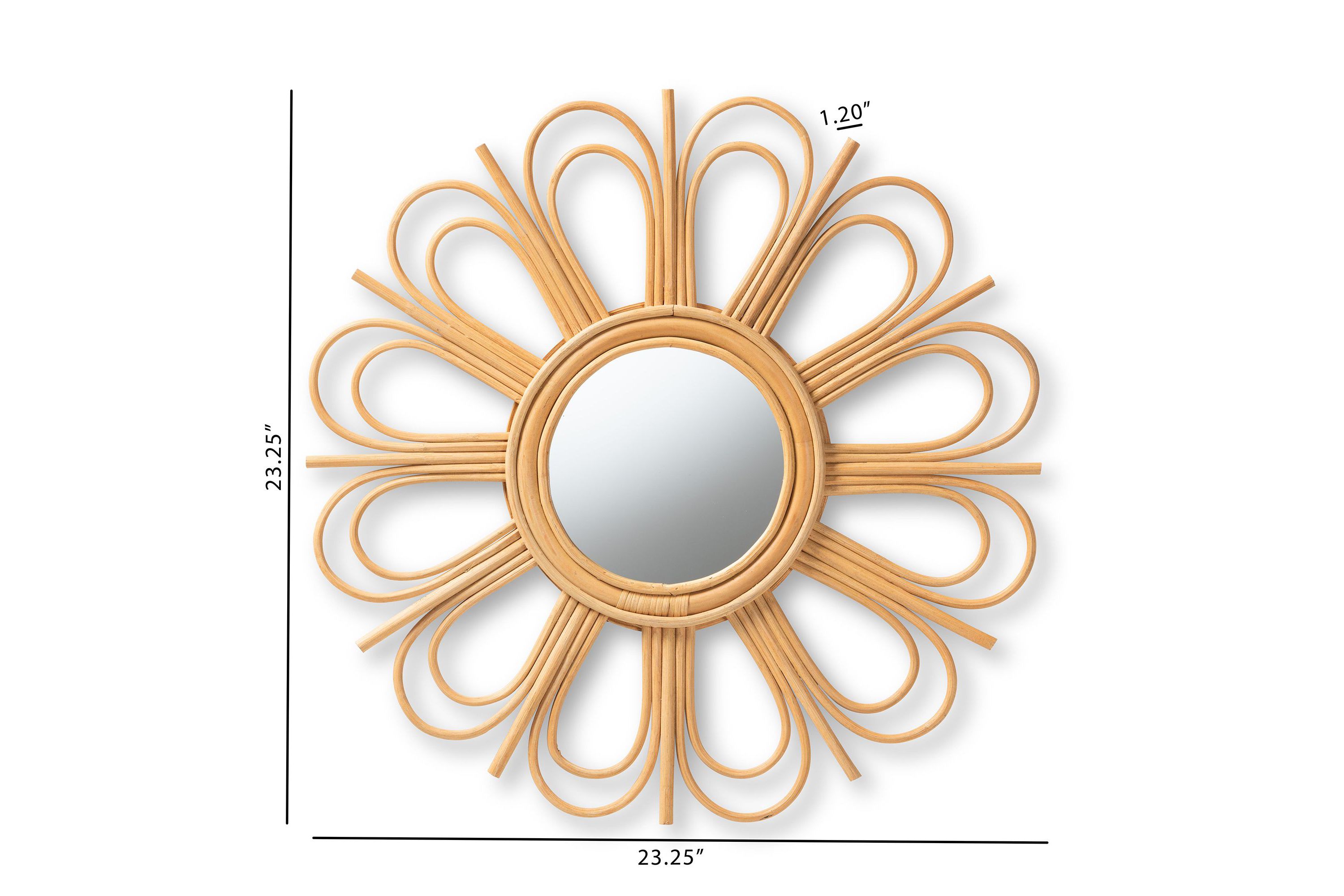 Sakura Modern Bohemian Natural Brown Rattan Accent Wall Mirror