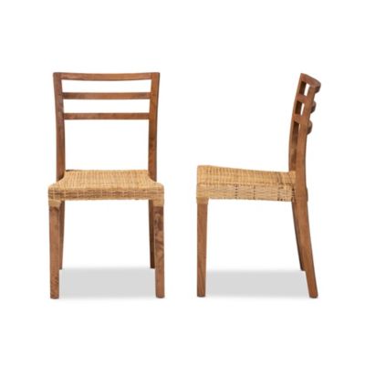 Arthur Mid-Century Modern Walnut Brown Mahogany Wood and Natural Rattan Dining Chairs