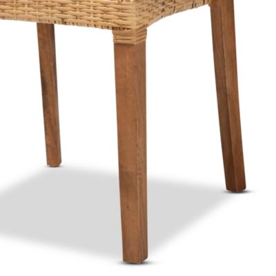 Arthur Mid-Century Modern Walnut Brown Mahogany Wood and Natural Rattan Dining Chairs