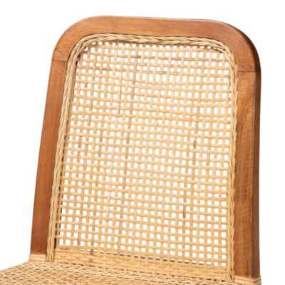 Caspia Mid-Century Modern Walnut Brown Mahogany Wood and Natural Rattan Dining Chairs