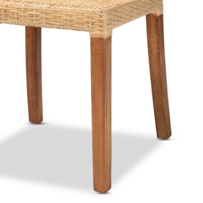 Caspia Mid-Century Modern Walnut Brown Mahogany Wood and Natural Rattan Dining Chairs