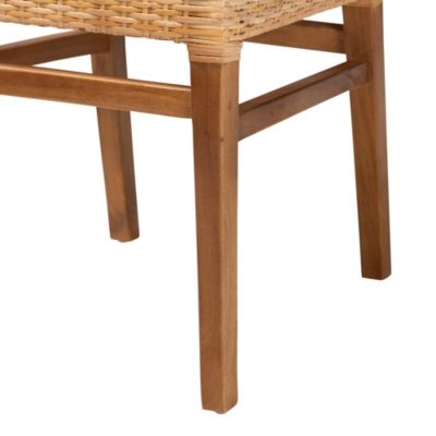 Lesia Modern Bohemian Natural Brown Rattan and Walnut Brown Mahogany Wood Dining Chairs