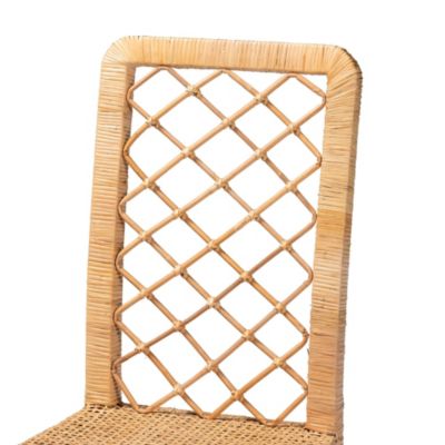 Moscow Modern Bohemian Natural Brown Rattan and Walnut Brown Mahogany Wood Dining Chairs