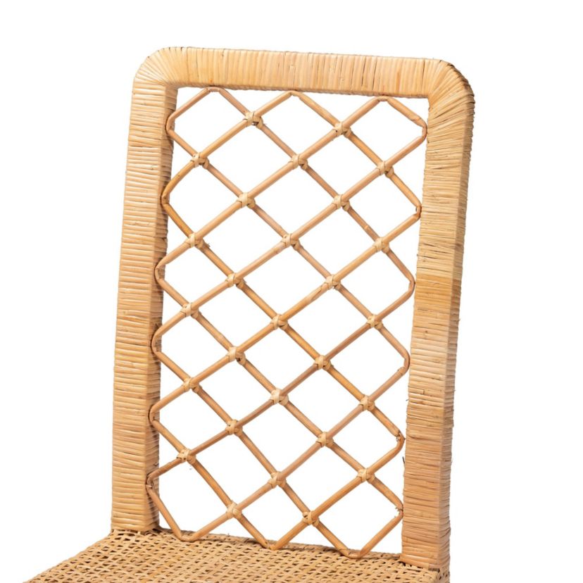 Moscow Modern Bohemian Natural Brown Rattan and Walnut Brown Mahogany Wood Dining Chairs