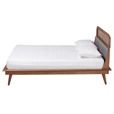 Irina Mid-Century Modern Grey Fabric and Ash Walnut Finished Wood Queen Size Platform Bed