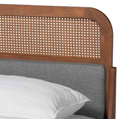 Irina Mid-Century Modern Grey Fabric and Ash Walnut Finished Wood Queen Size Platform Bed