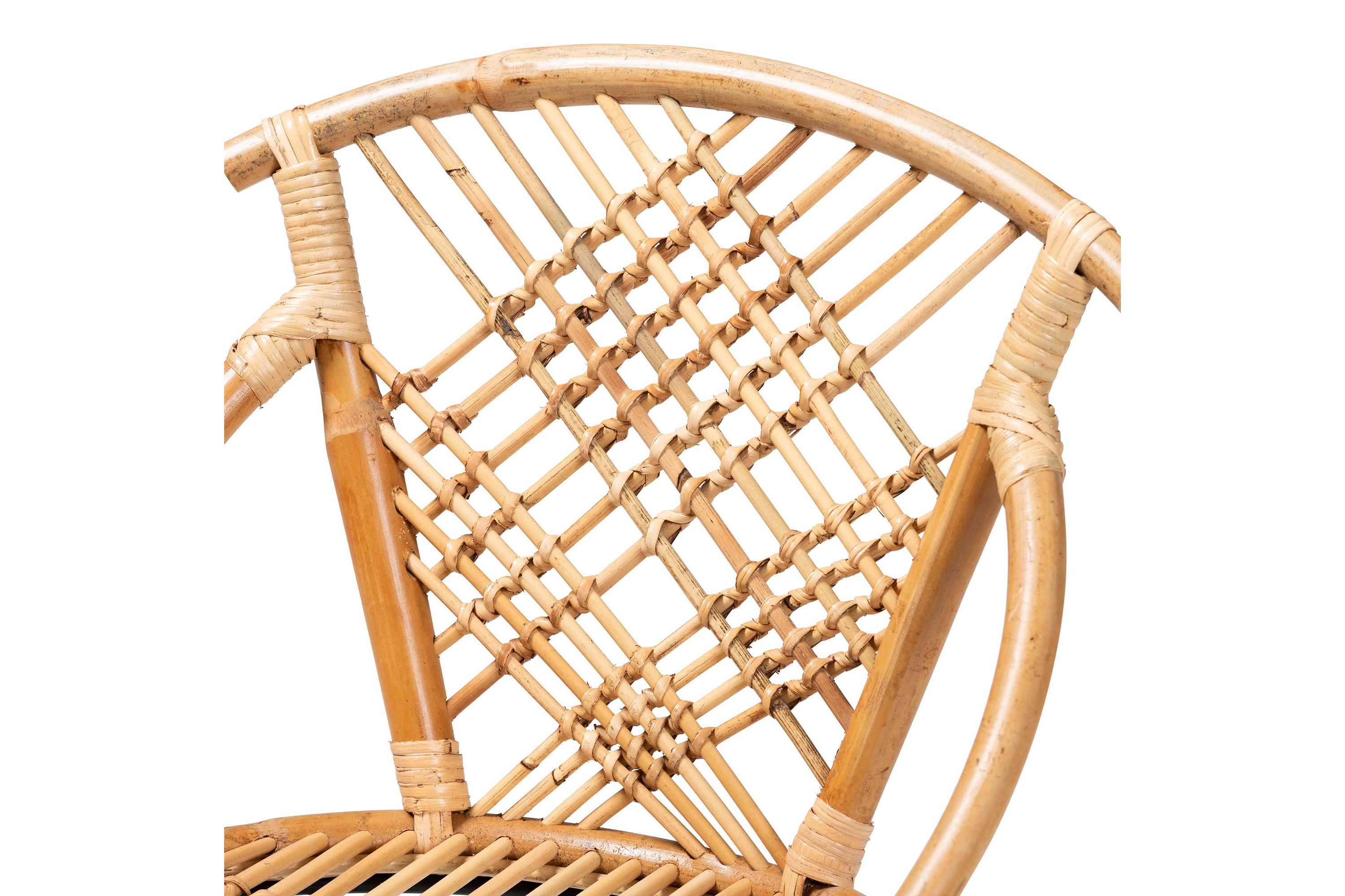 Pro Modern Bohemian Natural Brown Rattan and Black Metal Dining Chairs