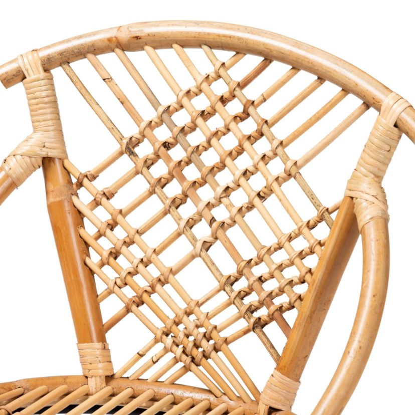 Pro Modern Bohemian Natural Brown Rattan and Black Metal Dining Chairs