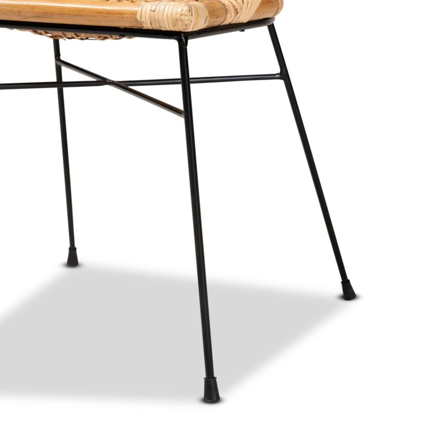 Pro Modern Bohemian Natural Brown Rattan and Black Metal Dining Chairs