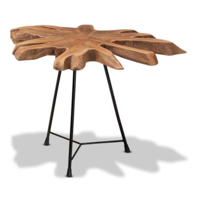 Merci Rustic Industrial Natural Brown and Black End Table with Teak Tree Trunk Tabletop