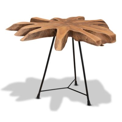 Merci Rustic Industrial Natural Brown and Black End Table with Teak Tree Trunk Tabletop