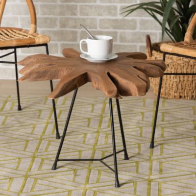 Merci Rustic Industrial Natural Brown and Black End Table with Teak Tree Trunk Tabletop