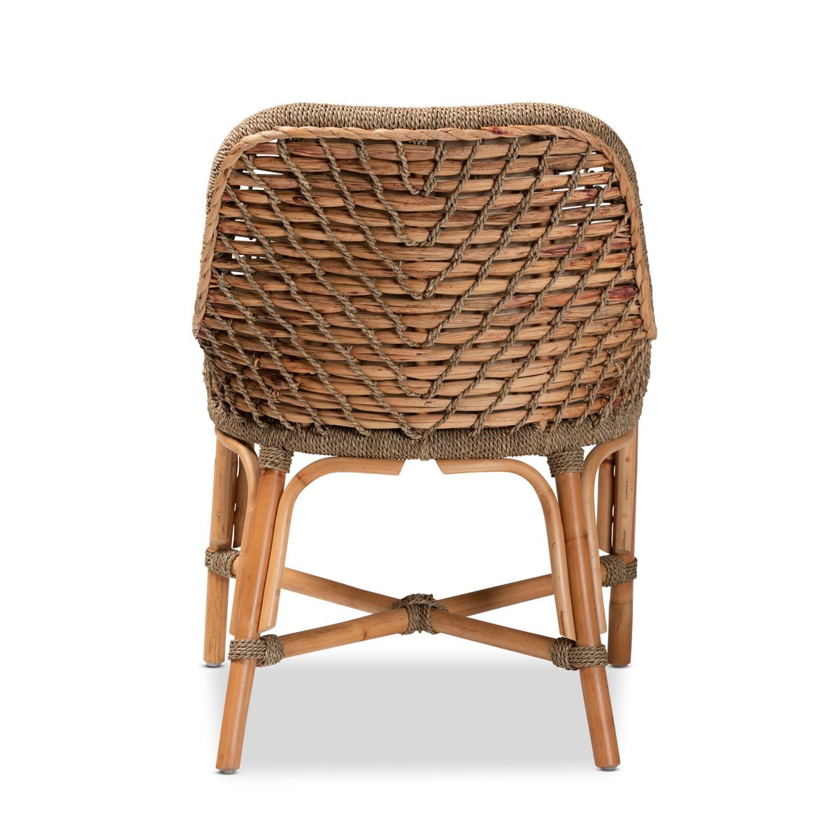 Kyle Modern Bohemian Natural Brown Woven Rattan Dining Side Chair With Cushion
