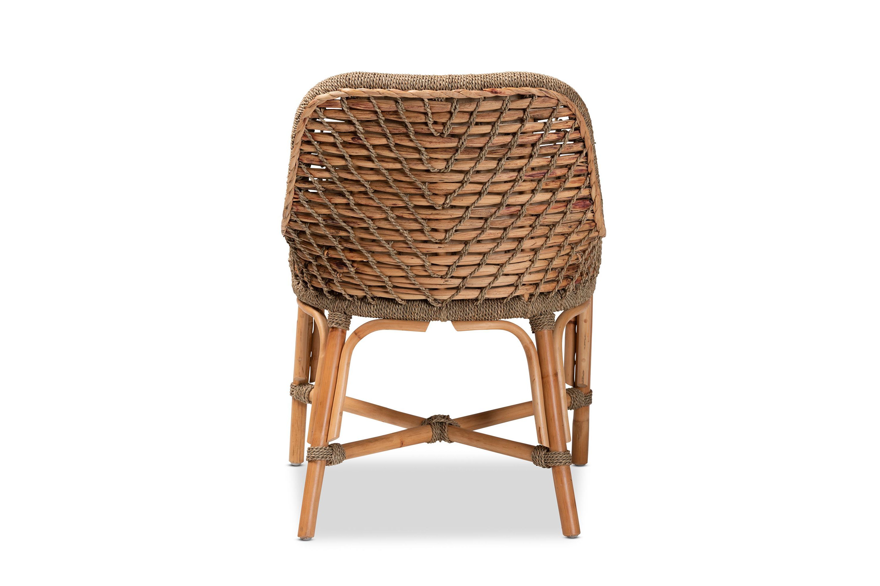 Kyle Modern Bohemian Natural Brown Woven Rattan Dining Side Chair With Cushion