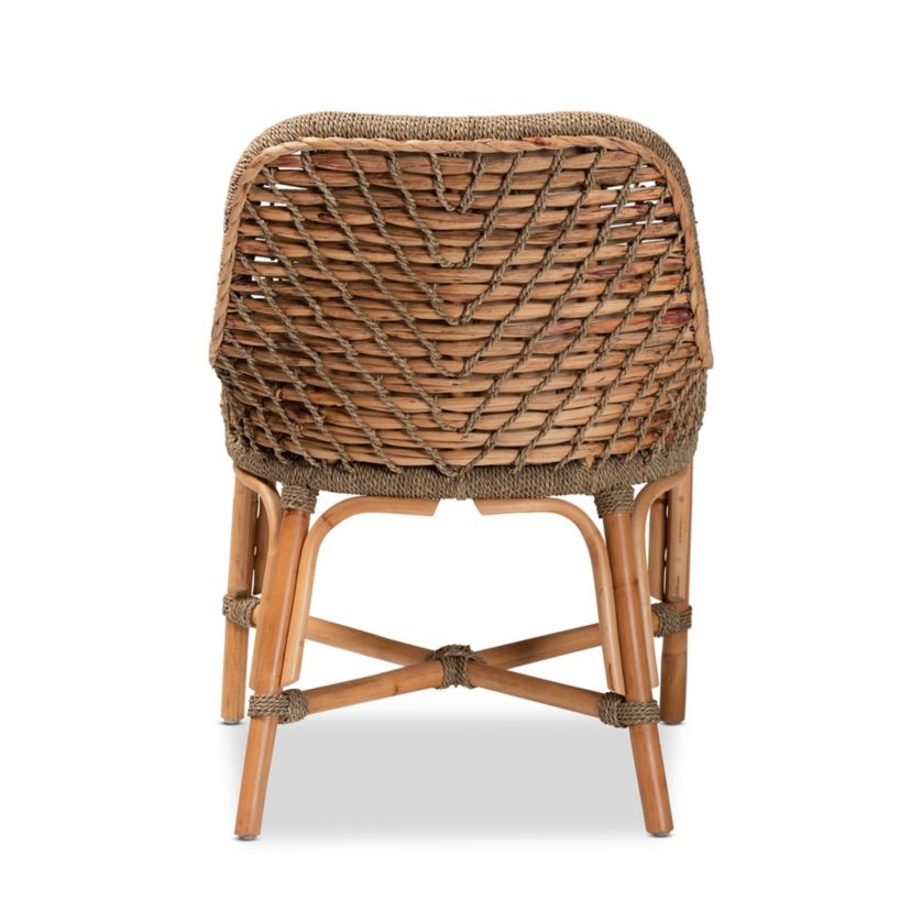 Kyle Modern Bohemian Natural Brown Woven Rattan Dining Side Chair With Cushion