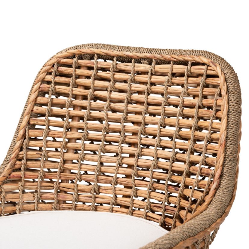 Kyle Modern Bohemian Natural Brown Woven Rattan Dining Side Chair With Cushion