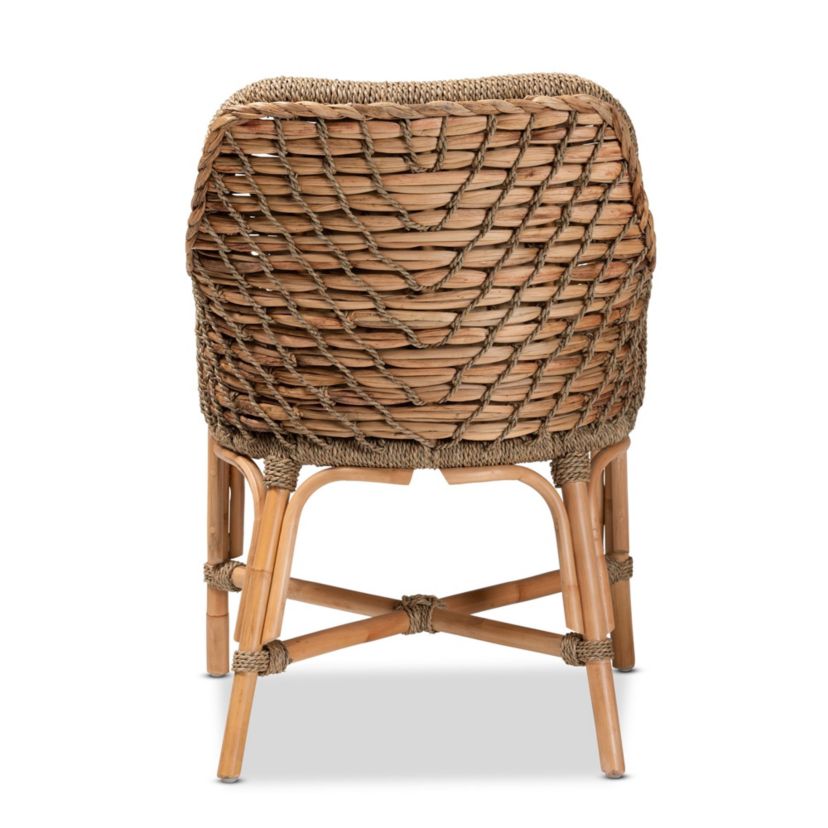 Kyle Modern Bohemian Natural Brown Woven Rattan Dining Arm Chair with Cushion