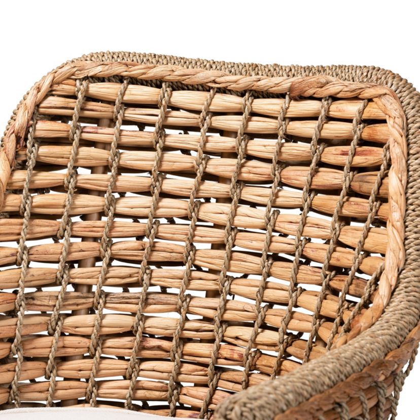 Kyle Modern Bohemian Natural Brown Woven Rattan Dining Arm Chair with Cushion