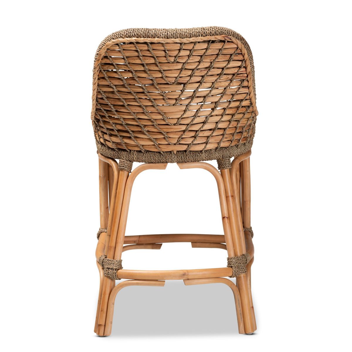 Kyle Modern Bohemian Natural Brown Woven Rattan Counter Stool with Cushion
