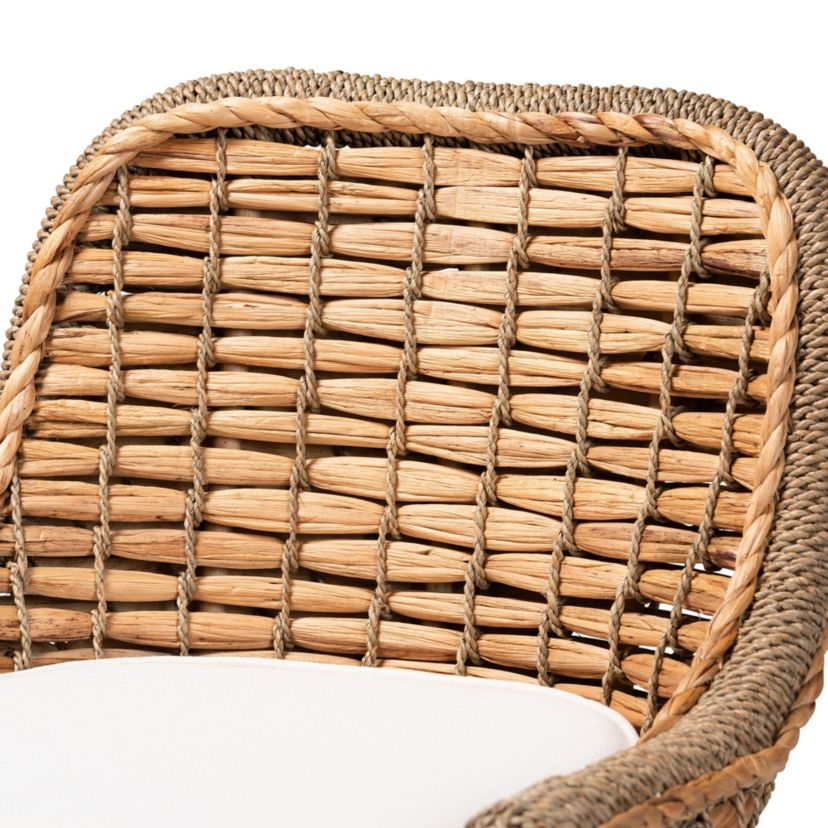 Kyle Modern Bohemian Natural Brown Woven Rattan Counter Stool with Cushion