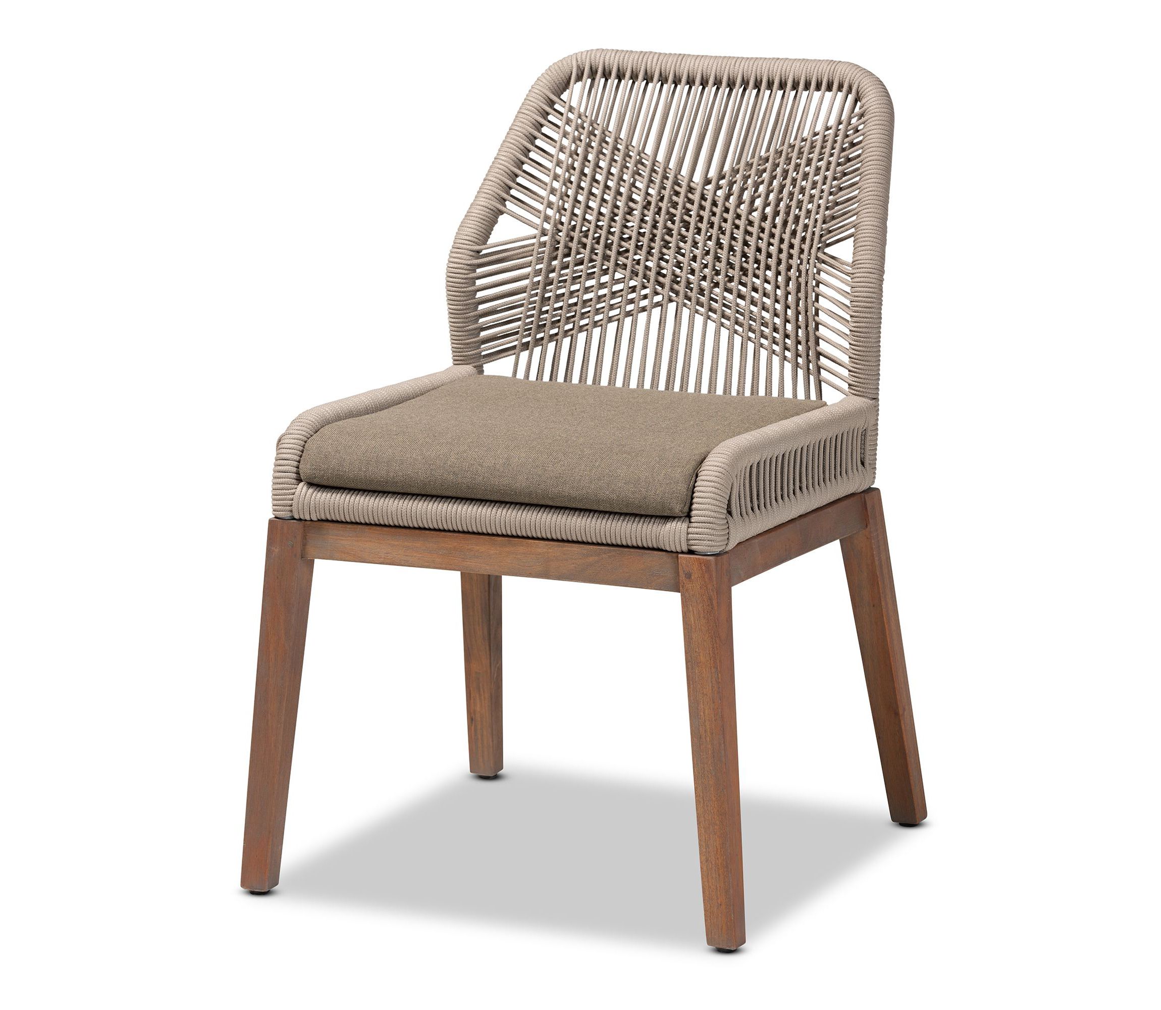 Jennifer Mid-Century Transitional Grey Woven Rope Mahogany Dining Side Chair