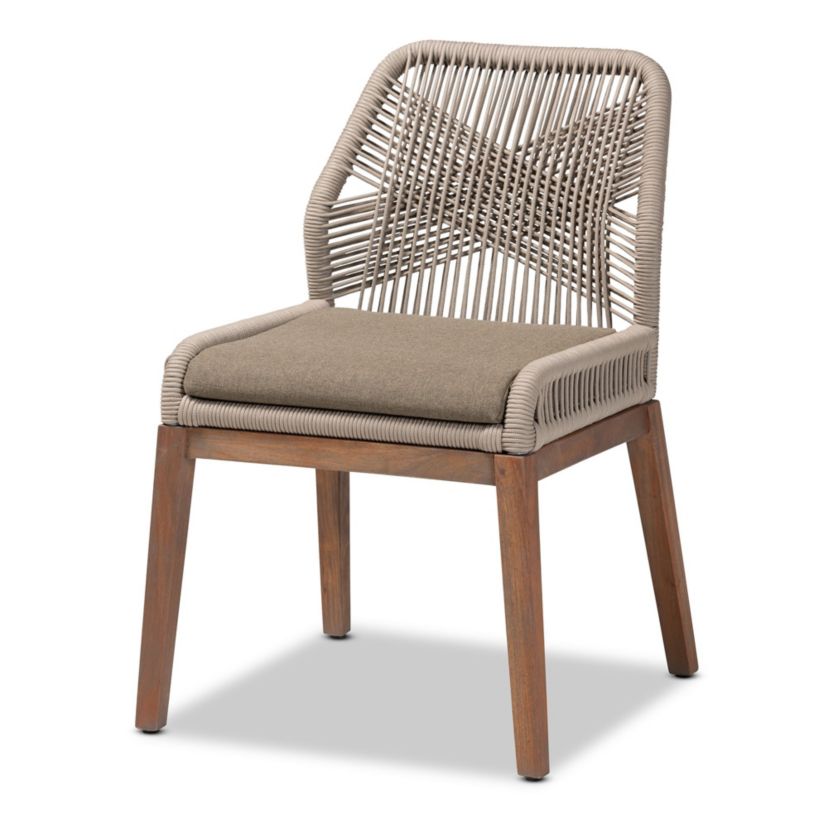 Jennifer Mid-Century Transitional Grey Woven Rope Mahogany Dining Side Chair