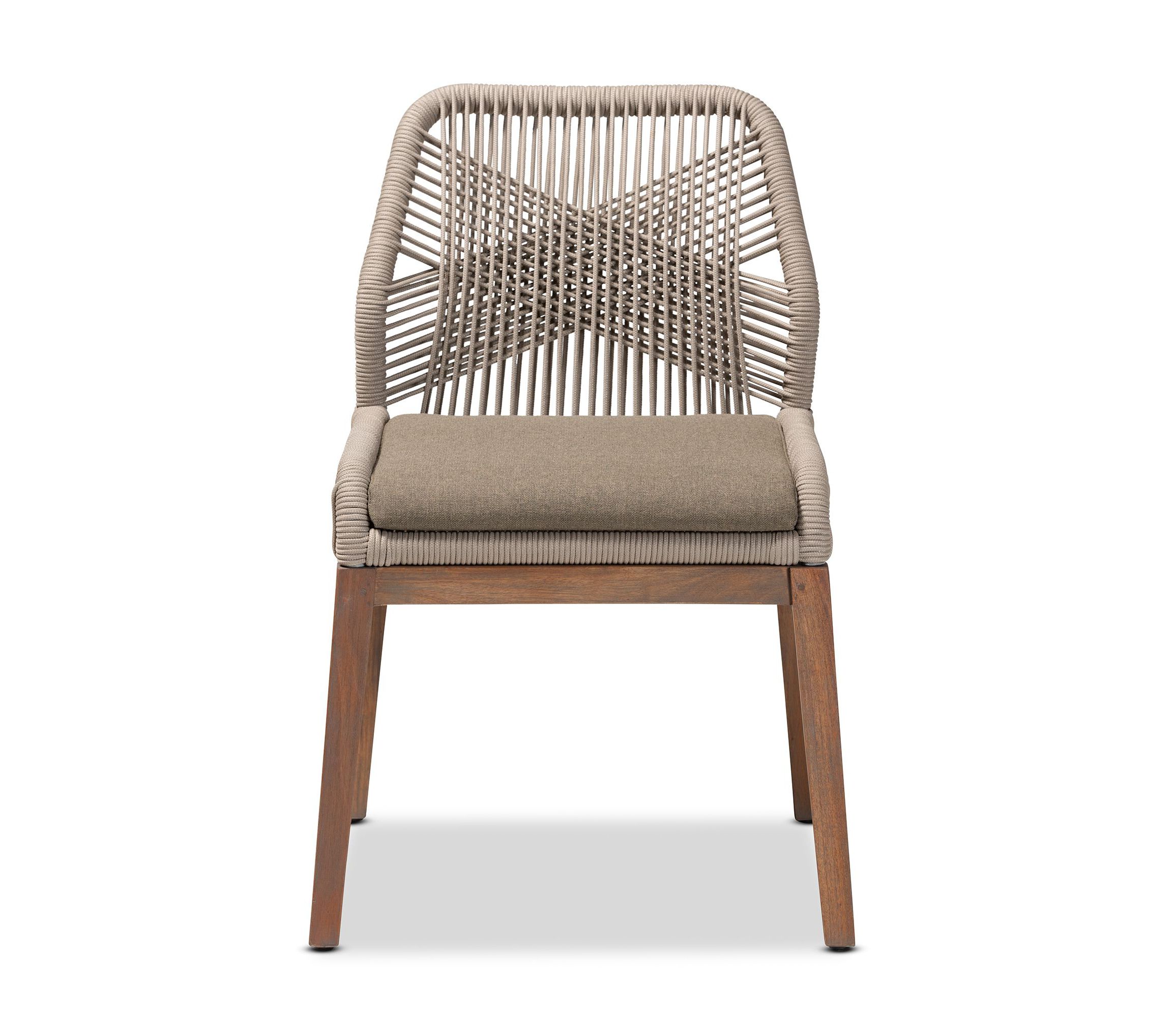 Jennifer Mid-Century Transitional Grey Woven Rope Mahogany Dining Side Chair
