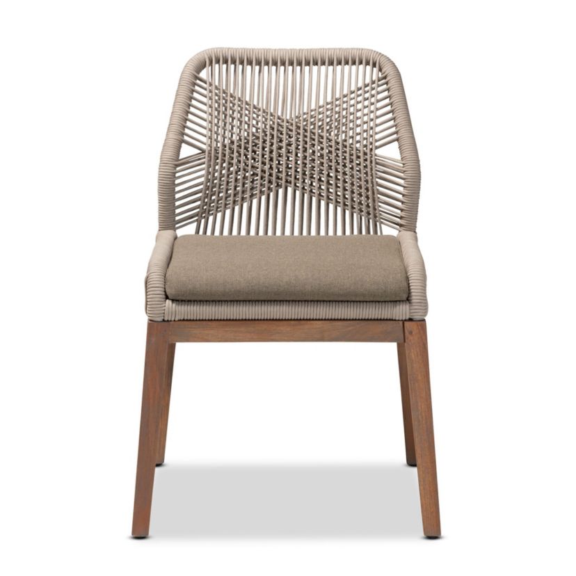 Jennifer Mid-Century Transitional Grey Woven Rope Mahogany Dining Side Chair