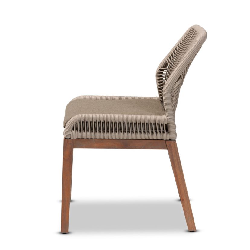 Jennifer Mid-Century Transitional Grey Woven Rope Mahogany Dining Side Chair