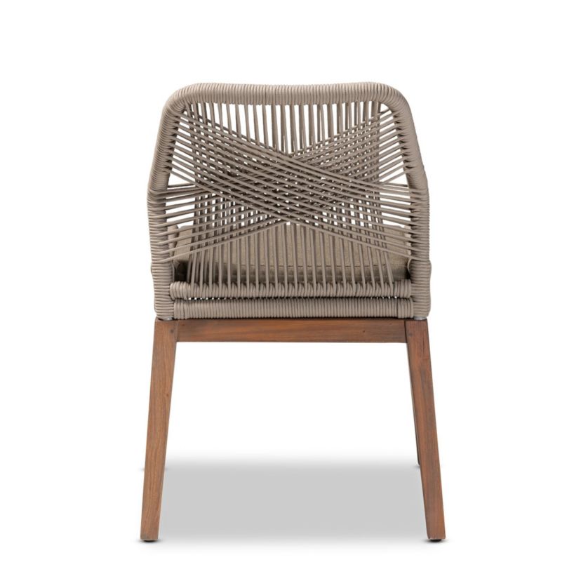 Jennifer Mid-Century Transitional Grey Woven Rope Mahogany Dining Side Chair