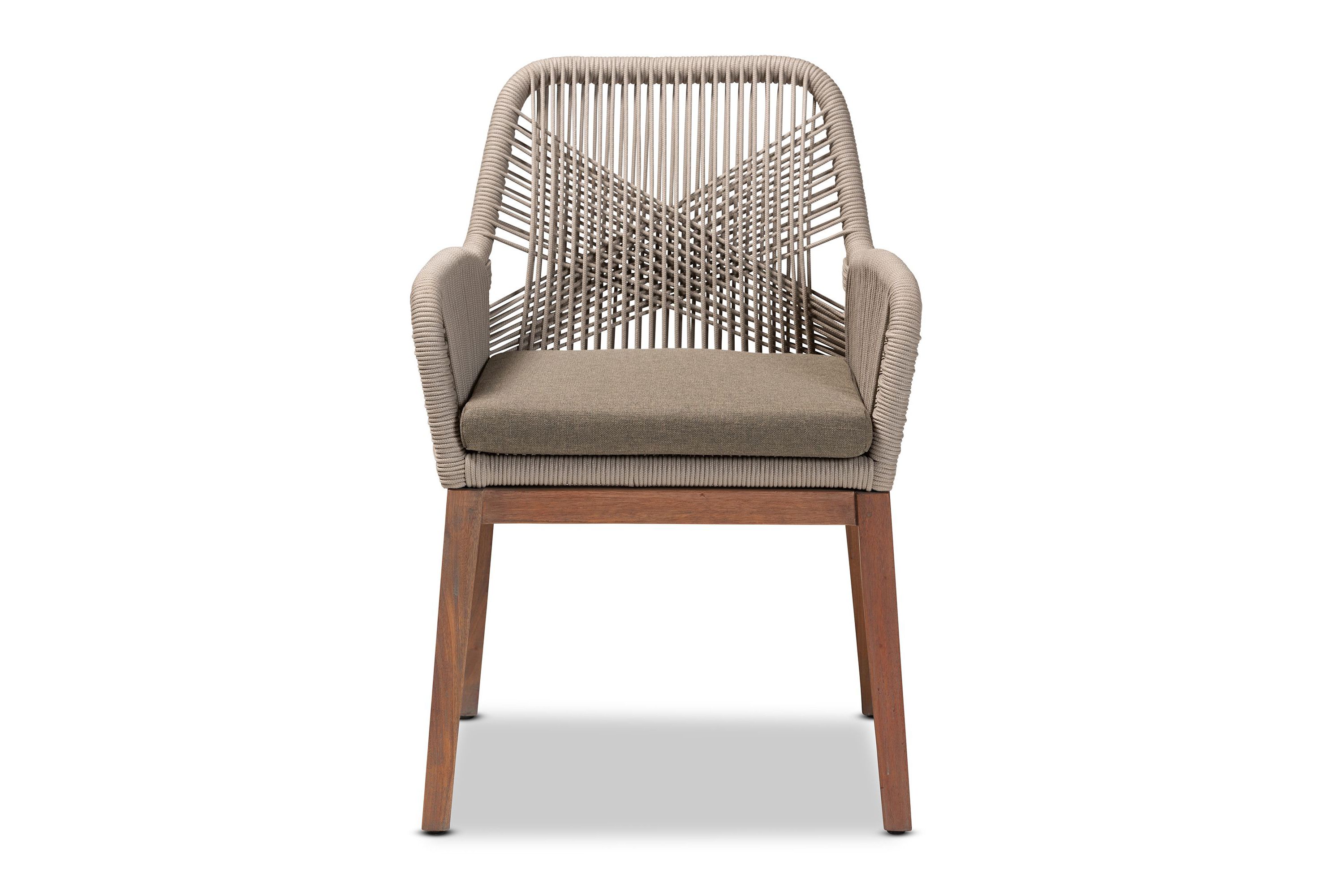 Jennifer Mid-Century Transitional Grey Woven Rope Mahogany Dining Arm Chair