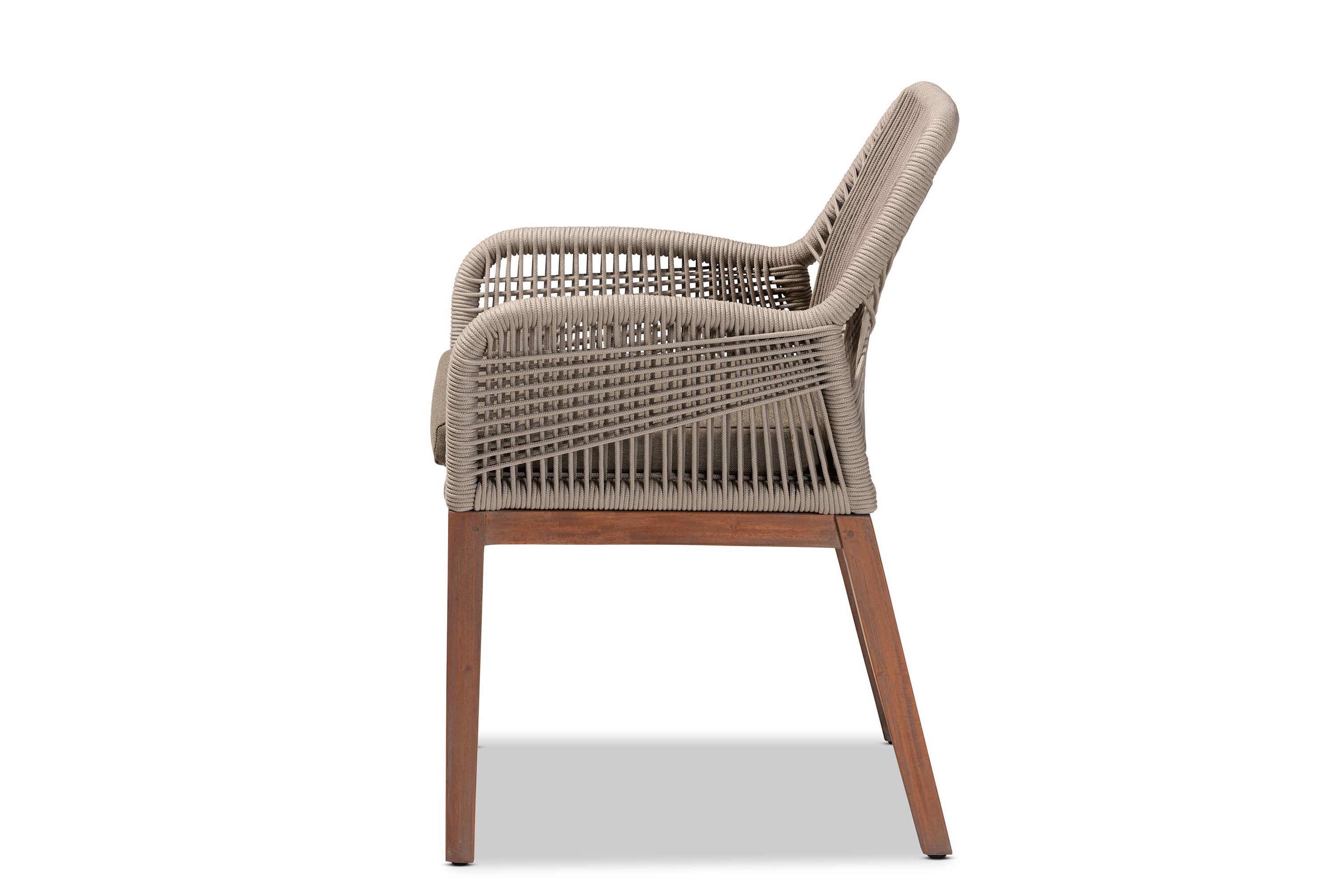 Jennifer Mid-Century Transitional Grey Woven Rope Mahogany Dining Arm Chair