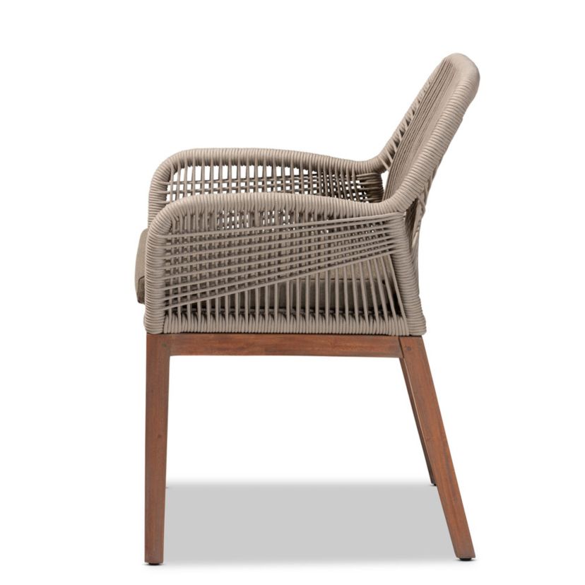 Jennifer Mid-Century Transitional Grey Woven Rope Mahogany Dining Arm Chair