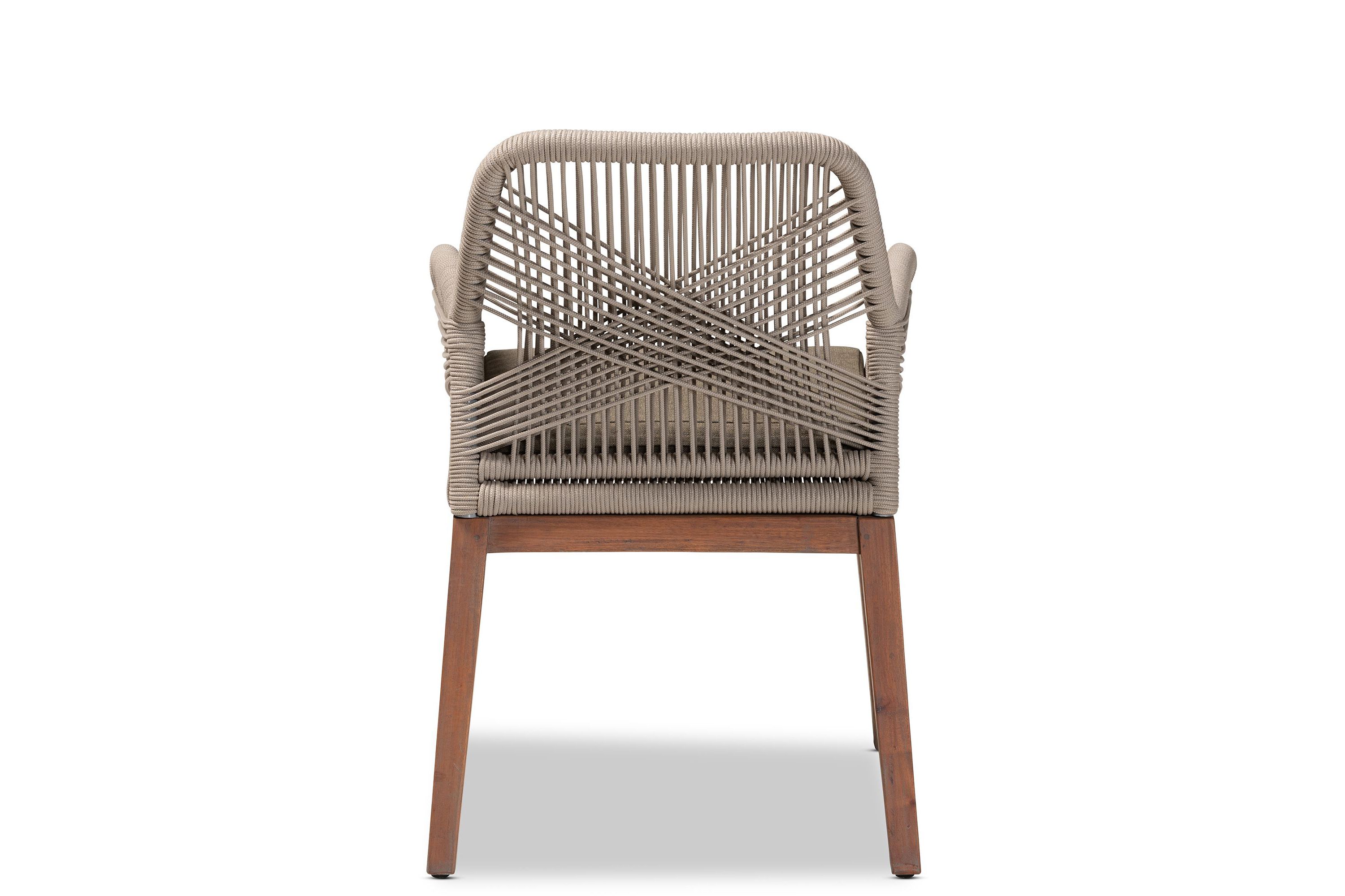Jennifer Mid-Century Transitional Grey Woven Rope Mahogany Dining Arm Chair
