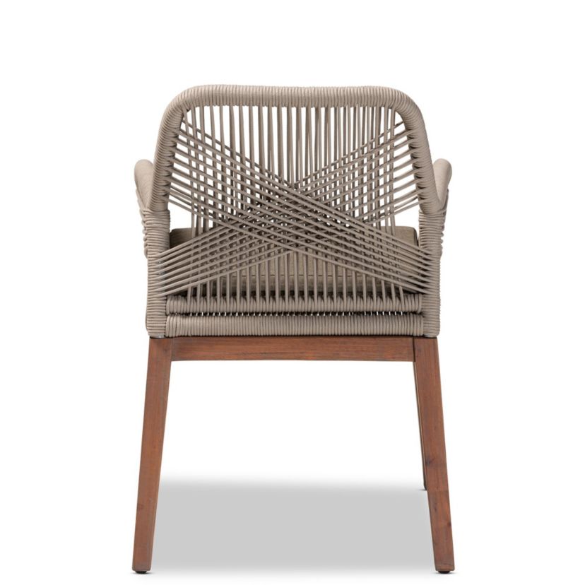 Jennifer Mid-Century Transitional Grey Woven Rope Mahogany Dining Arm Chair