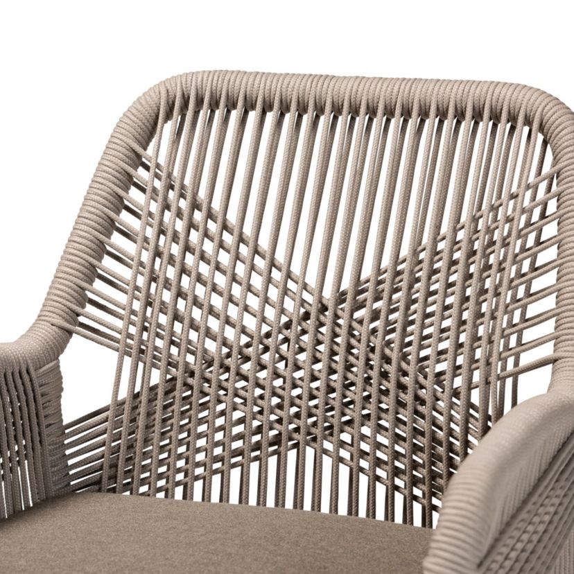Jennifer Mid-Century Transitional Grey Woven Rope Mahogany Dining Arm Chair