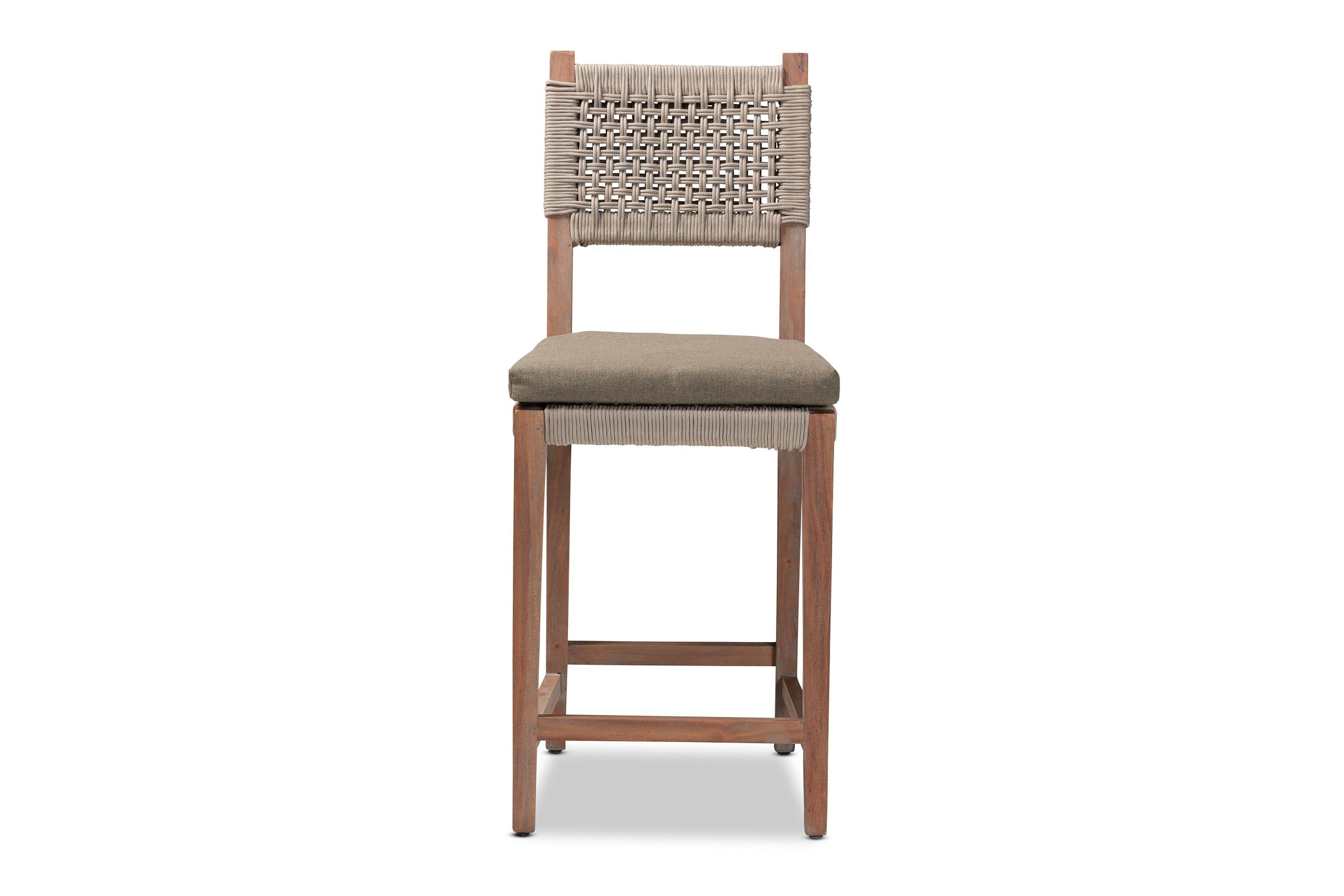 Heyna Mid-Century Transitional Grey Woven Rope Mahogany Counter Stool