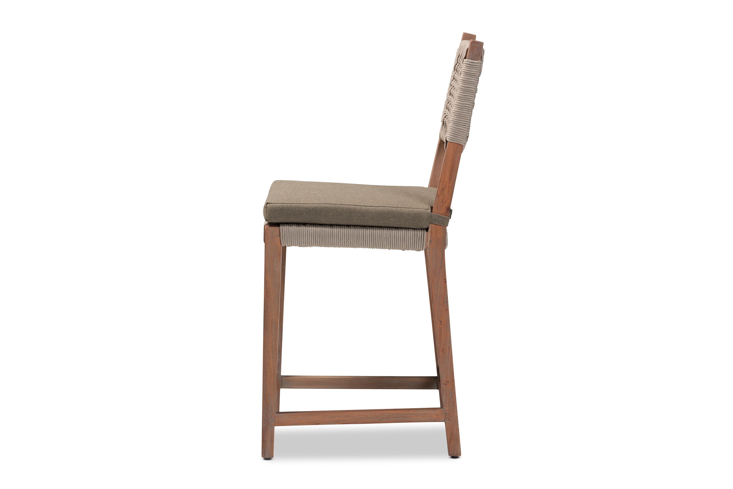 Heyna Mid-Century Transitional Grey Woven Rope Mahogany Counter Stool