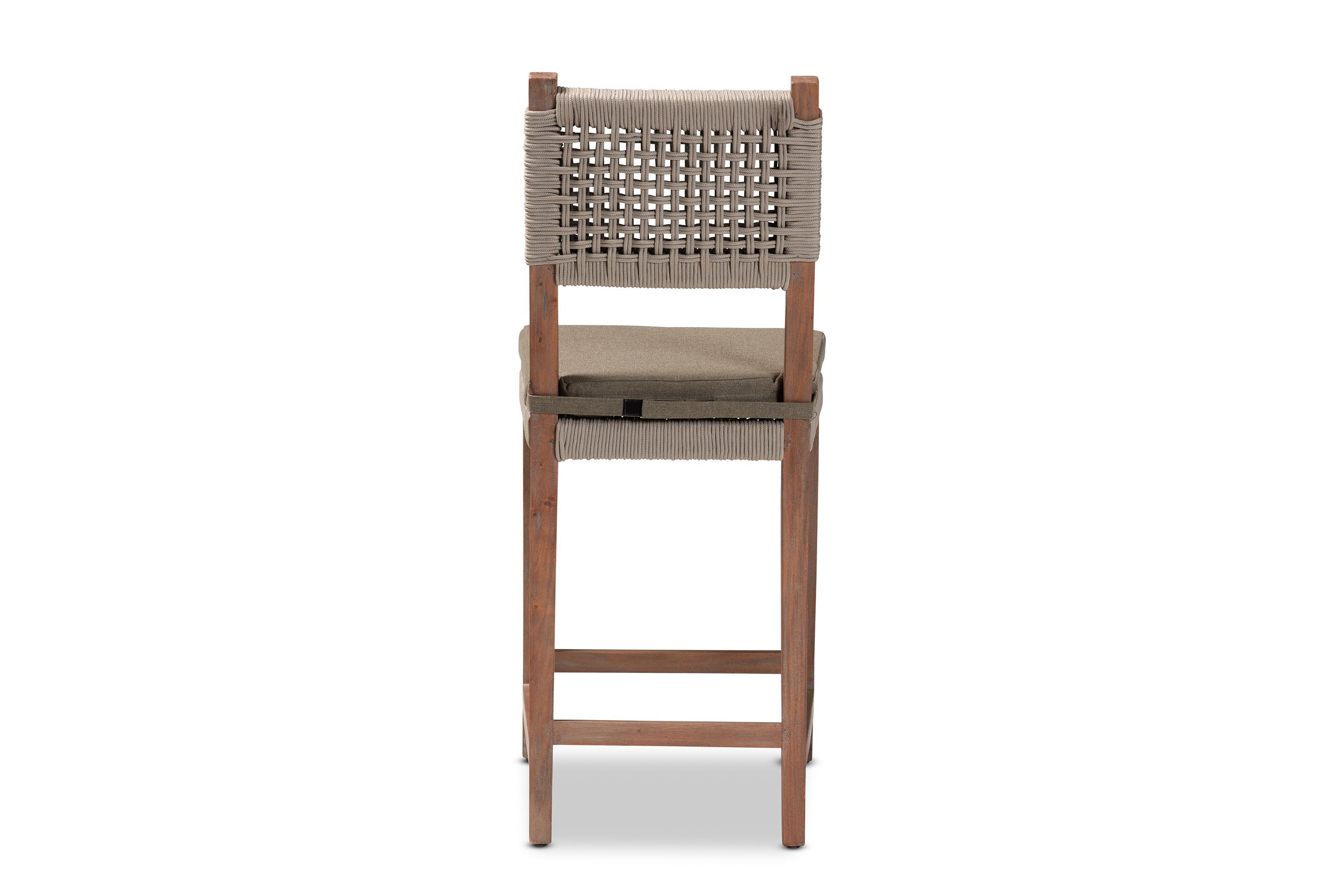 Heyna Mid-Century Transitional Grey Woven Rope Mahogany Counter Stool