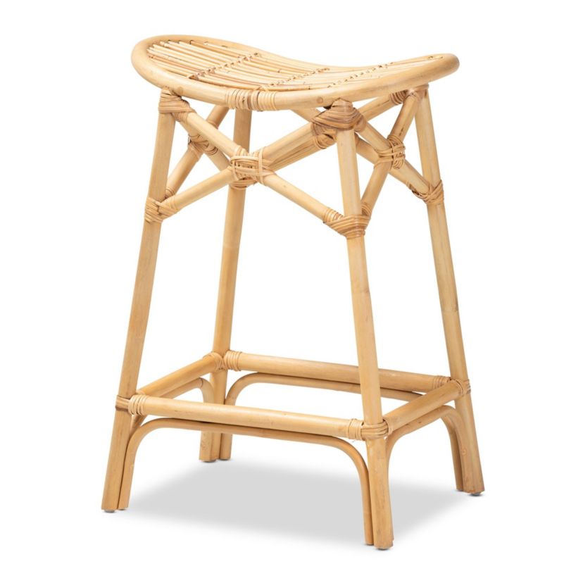 Elgon Modern Bohemian Natural Brown Rattan Counter Stool