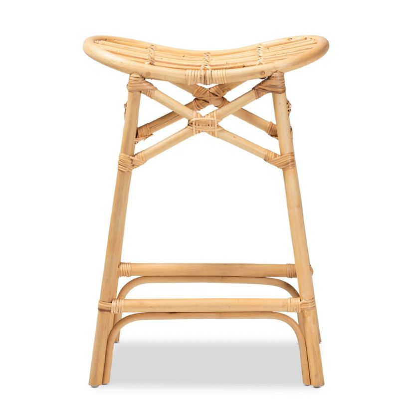 Elgon Modern Bohemian Natural Brown Rattan Counter Stool