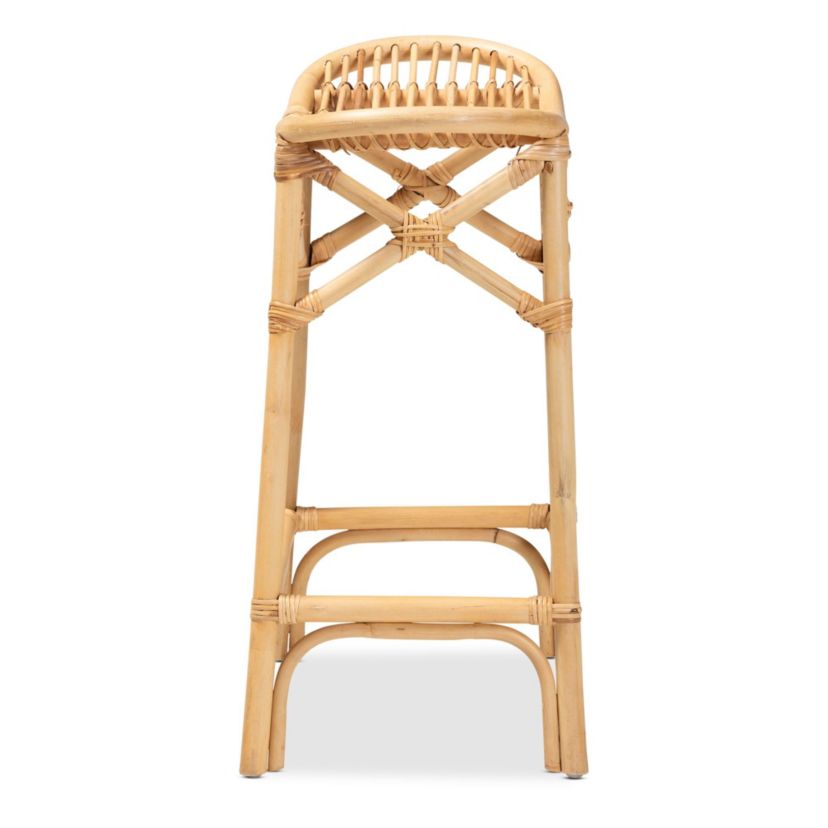 Elgon Modern Bohemian Natural Brown Rattan Counter Stool