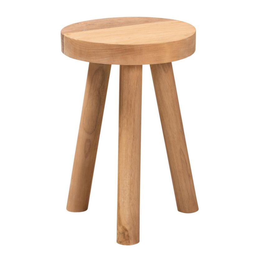 Terah Mid-Century Modern Natural Brown Teak Wood Ottoman Footstool