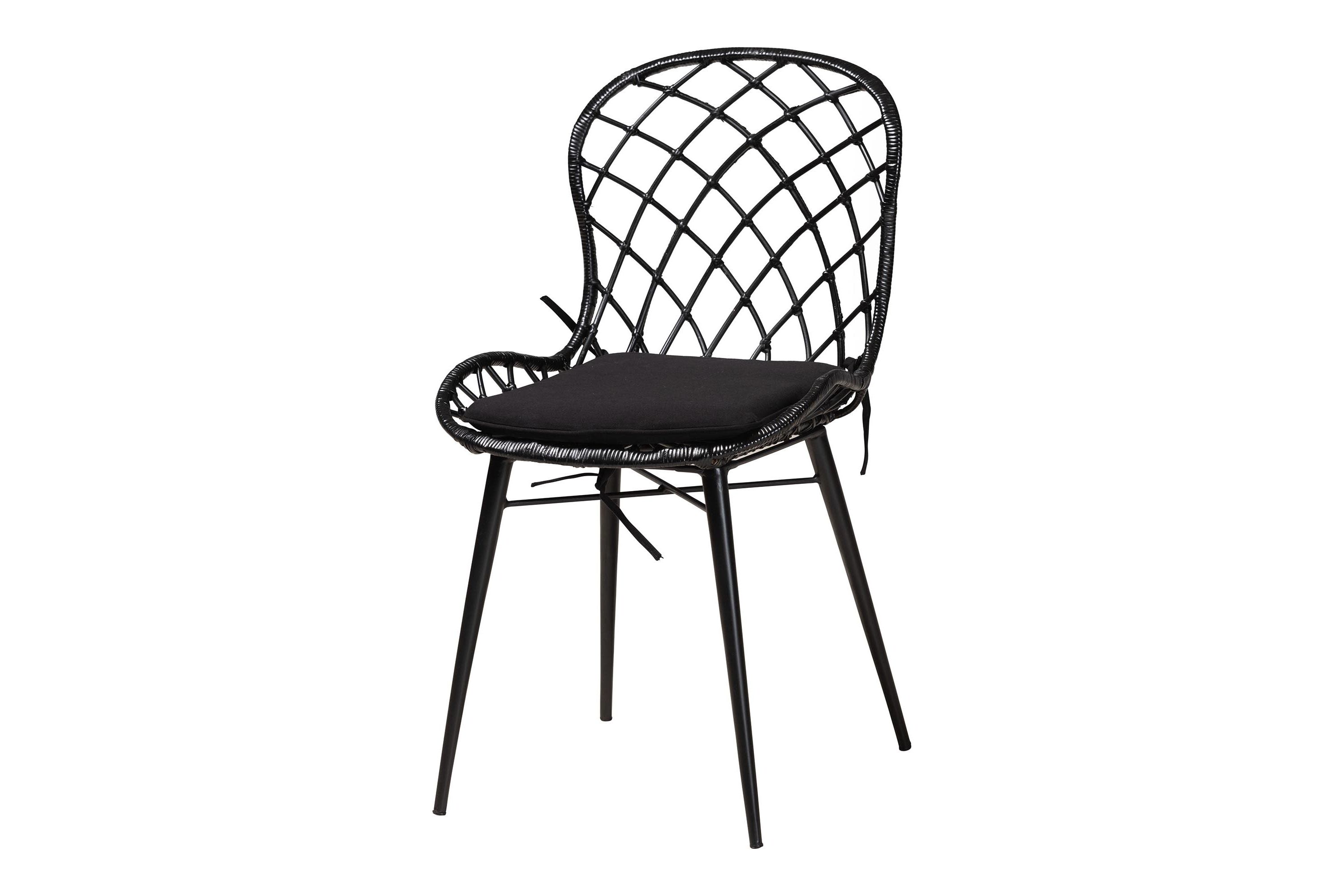 Aniceta Modern Bohemian Black Finished Wood and Rattan 7-Piece Dining Set